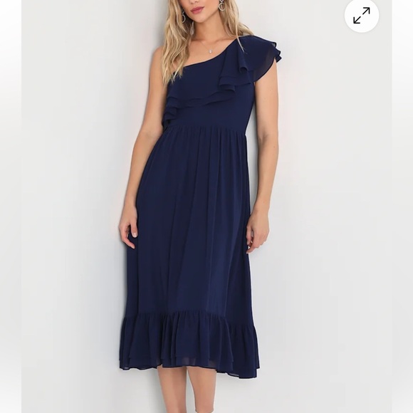 Lulus Dresses & Skirts - Lulus Navy Blue One Shoulder Ruffle Midi Dress XL Wedding Guest Formal